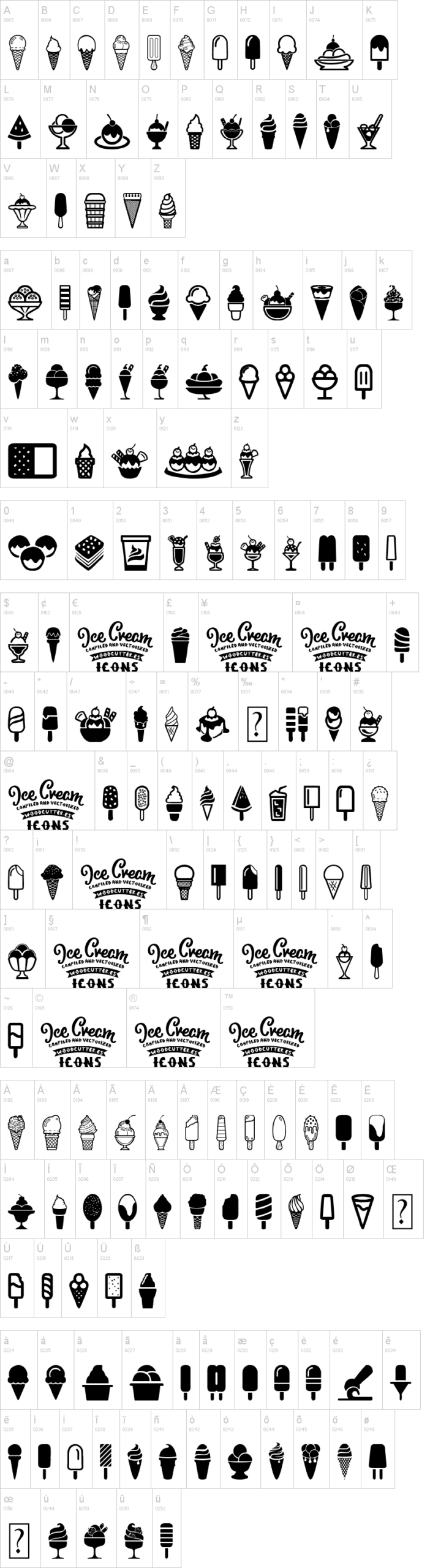 Ice Cream Icons 字体字形表