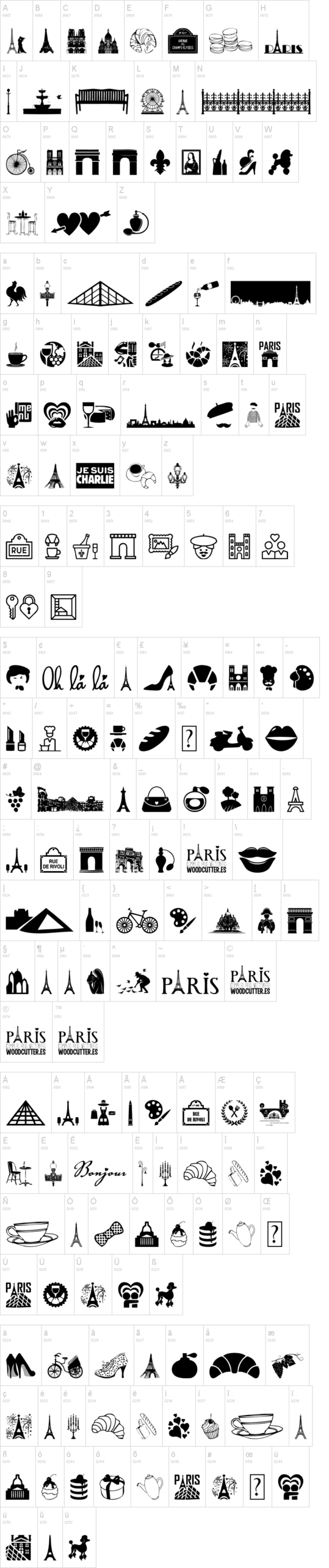 Paris 字体字形表