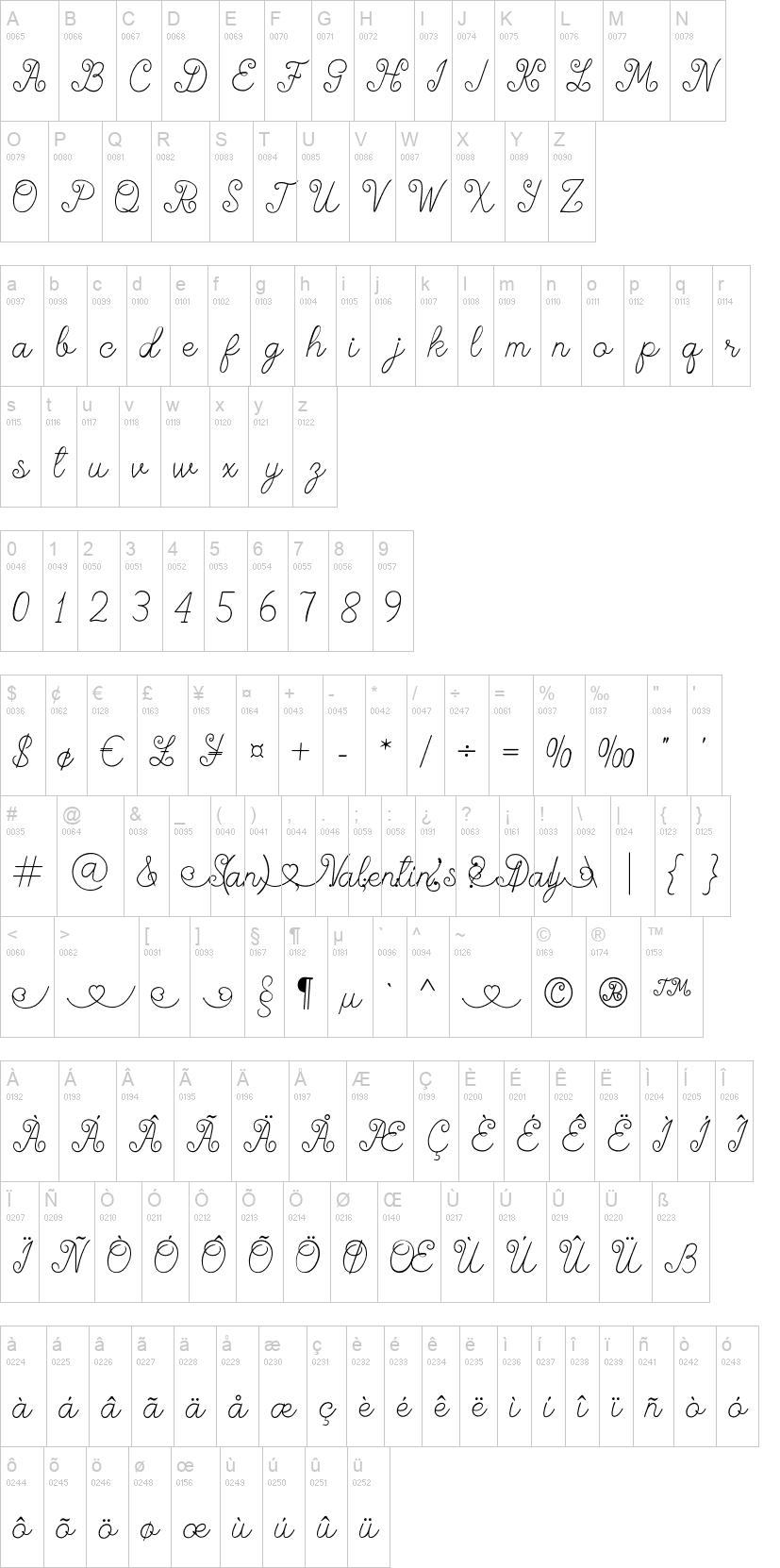 San Valent�n's Day 字体字形表