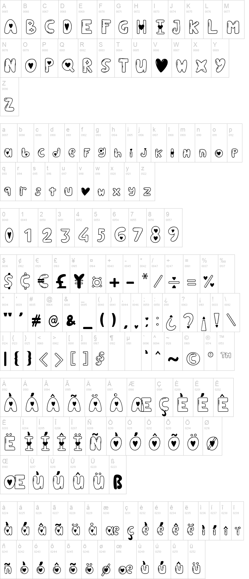 Puffy Love 字体字形表