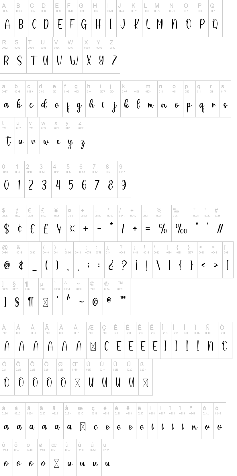 My Love 字体字形表