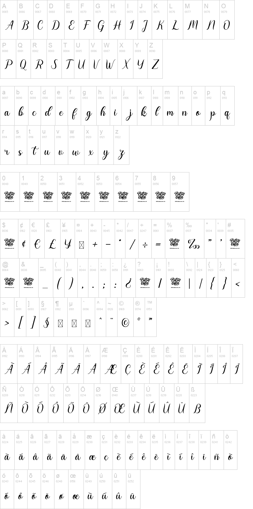 Romantic Dates 字体字形表