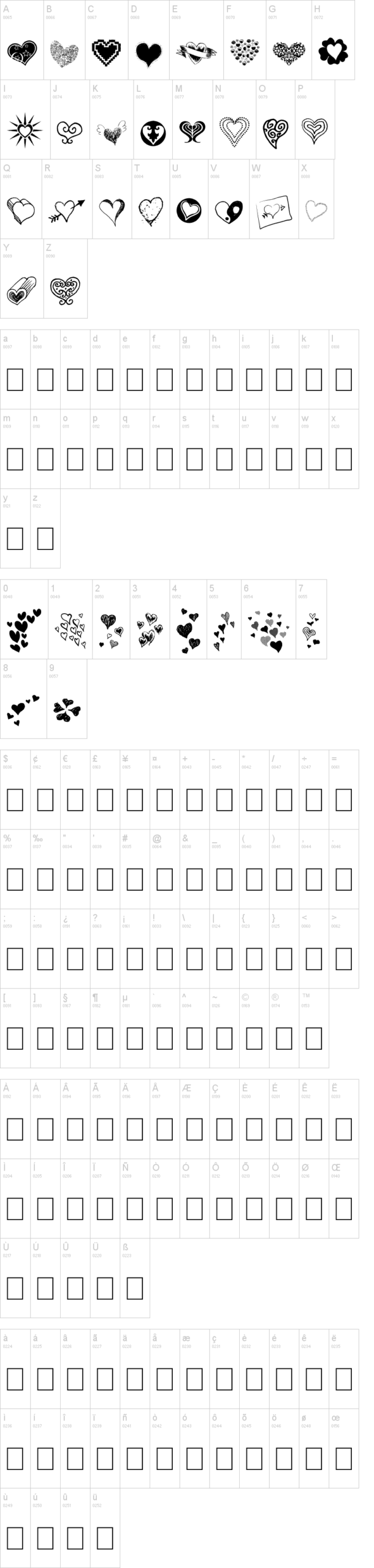 Heartz 字体字形表