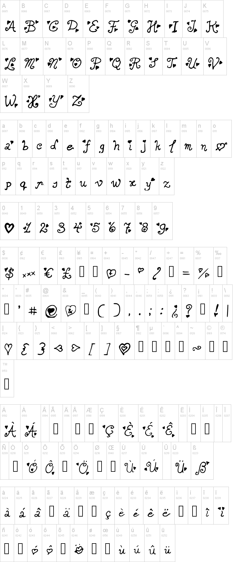 Secret Love Letters 字体字形表