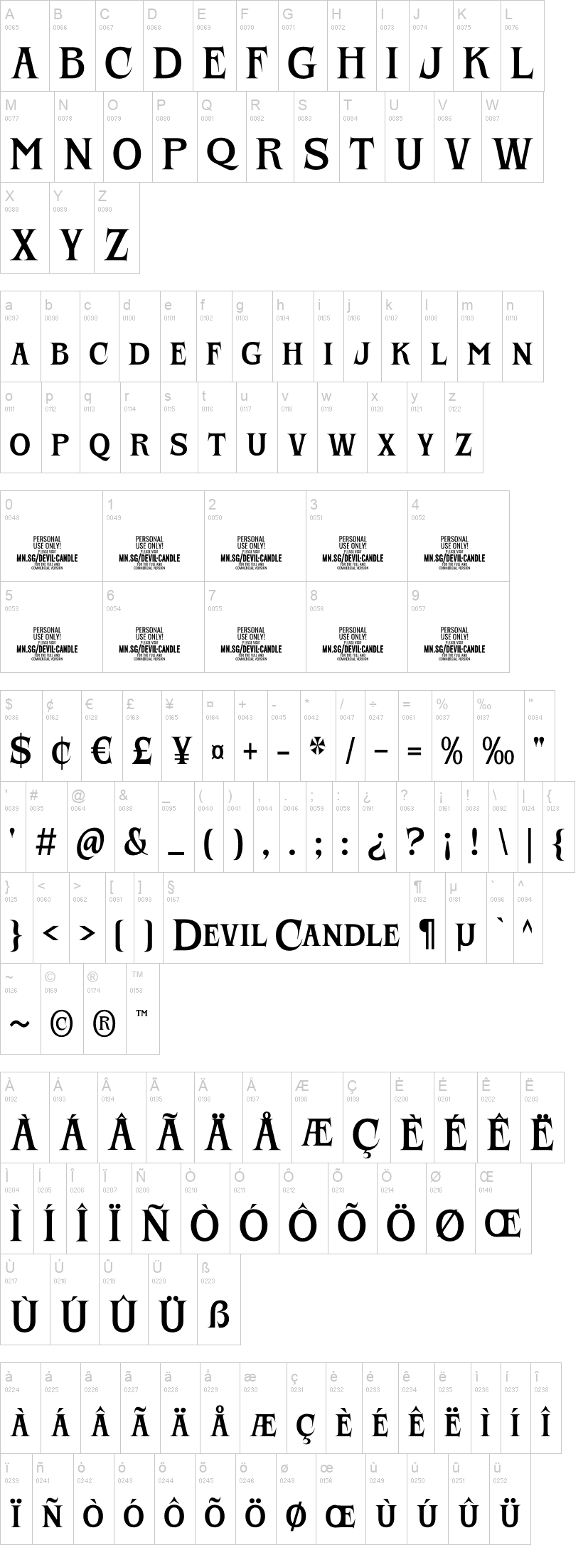 Devil Candle 字体字形表