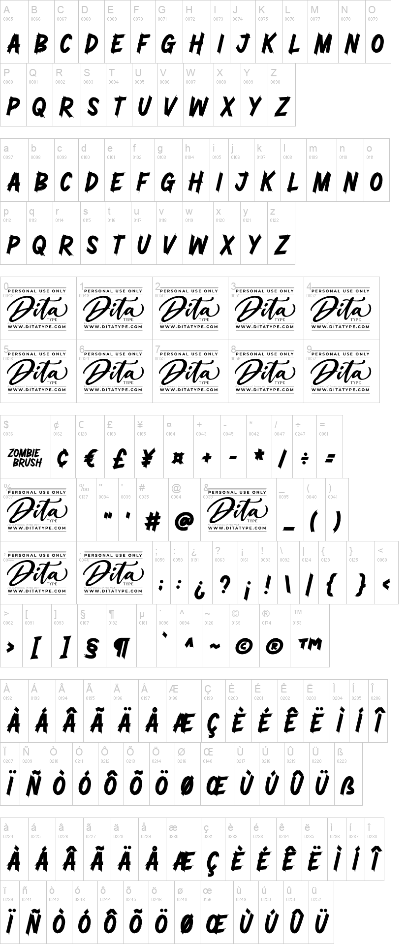 Zombie Brush 字体字形表