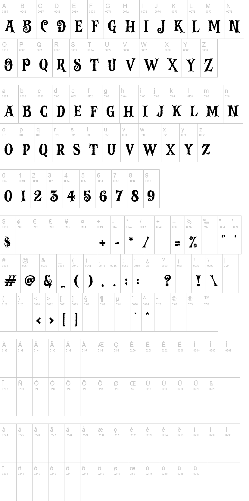 Vampire Zone 字体字形表