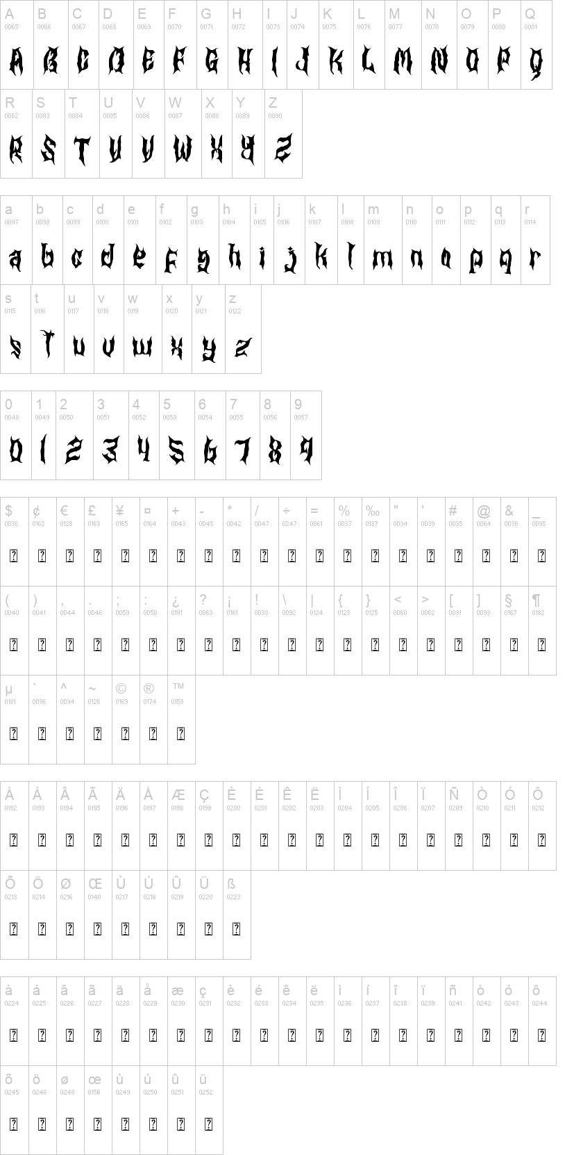 Ghost Jack 字体字形表