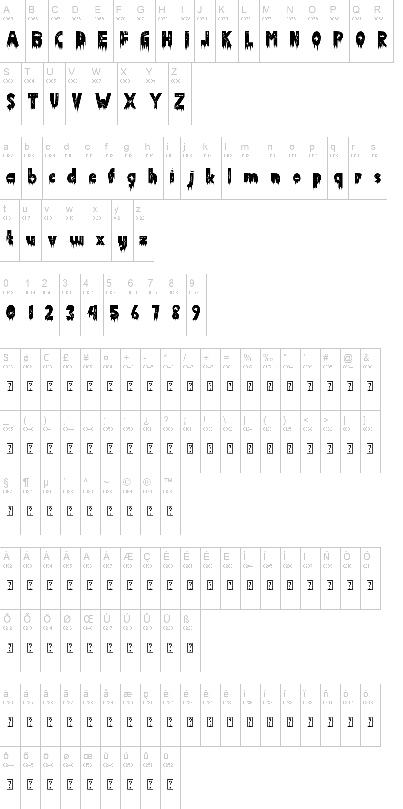 Dark Zombie 字体字形表