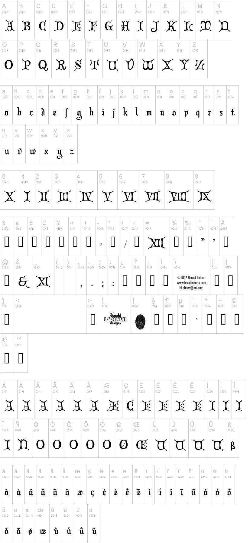 Christmas Card 字体字形表