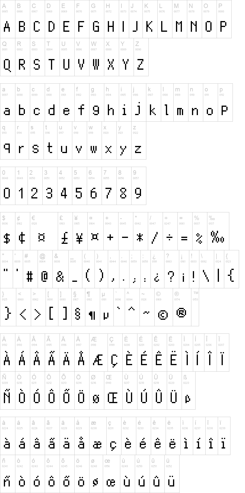 Pix32 字体字形表