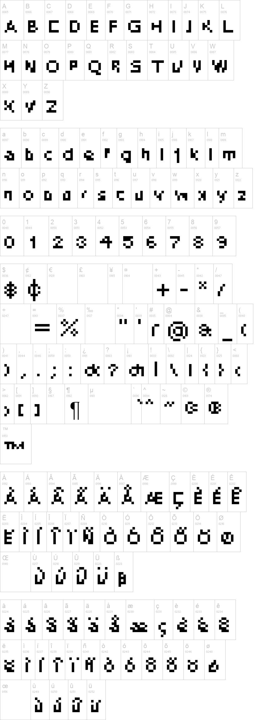 DePixel 字体字形表