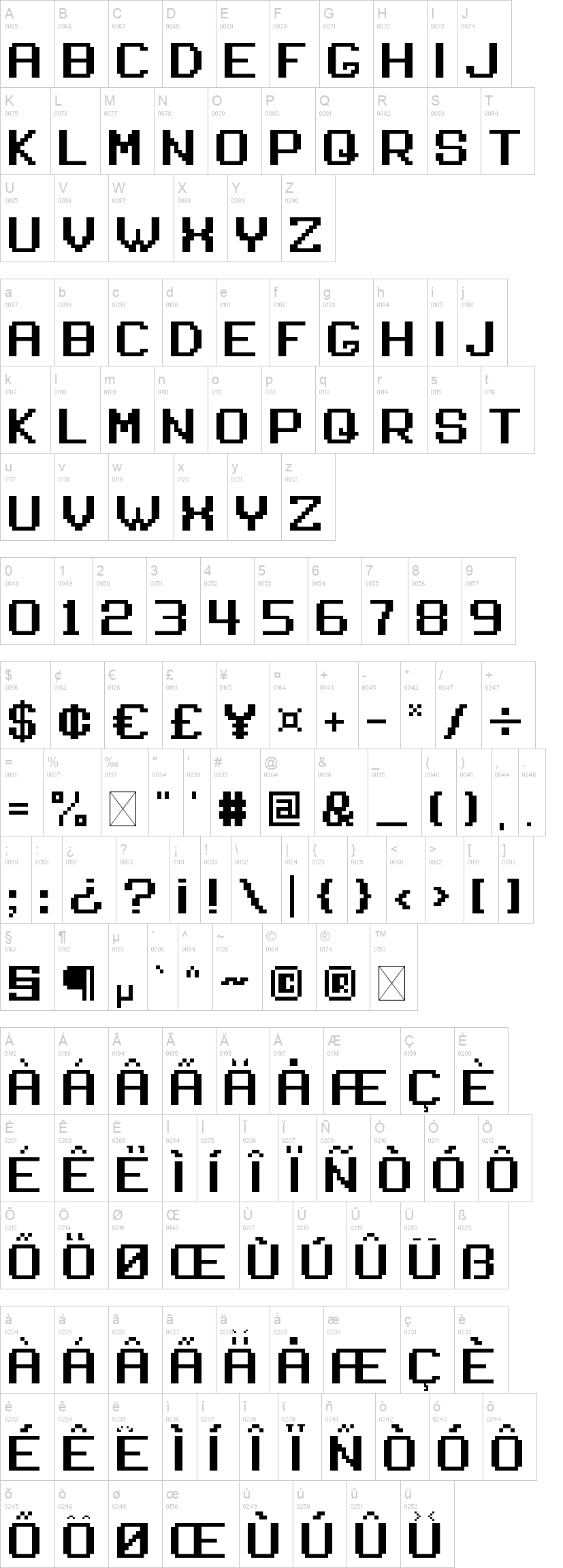 Untitled Pixel Font 字体字形表