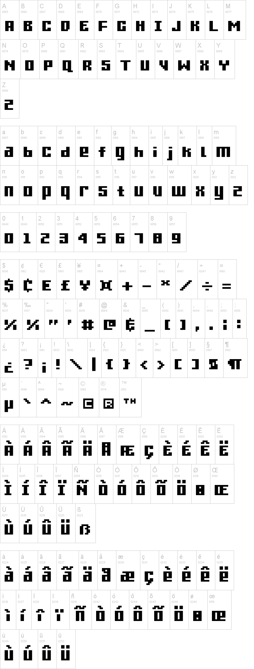 Gamer 字体字形表