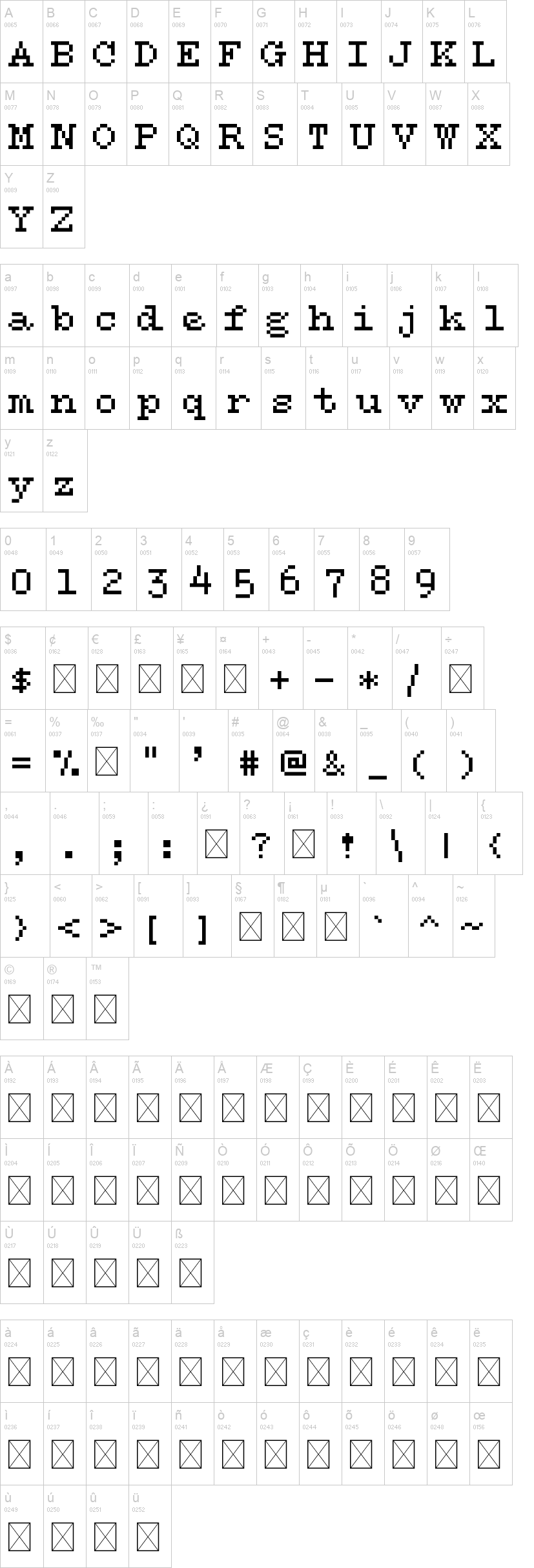 Reindeer Typewriter 字体字形表
