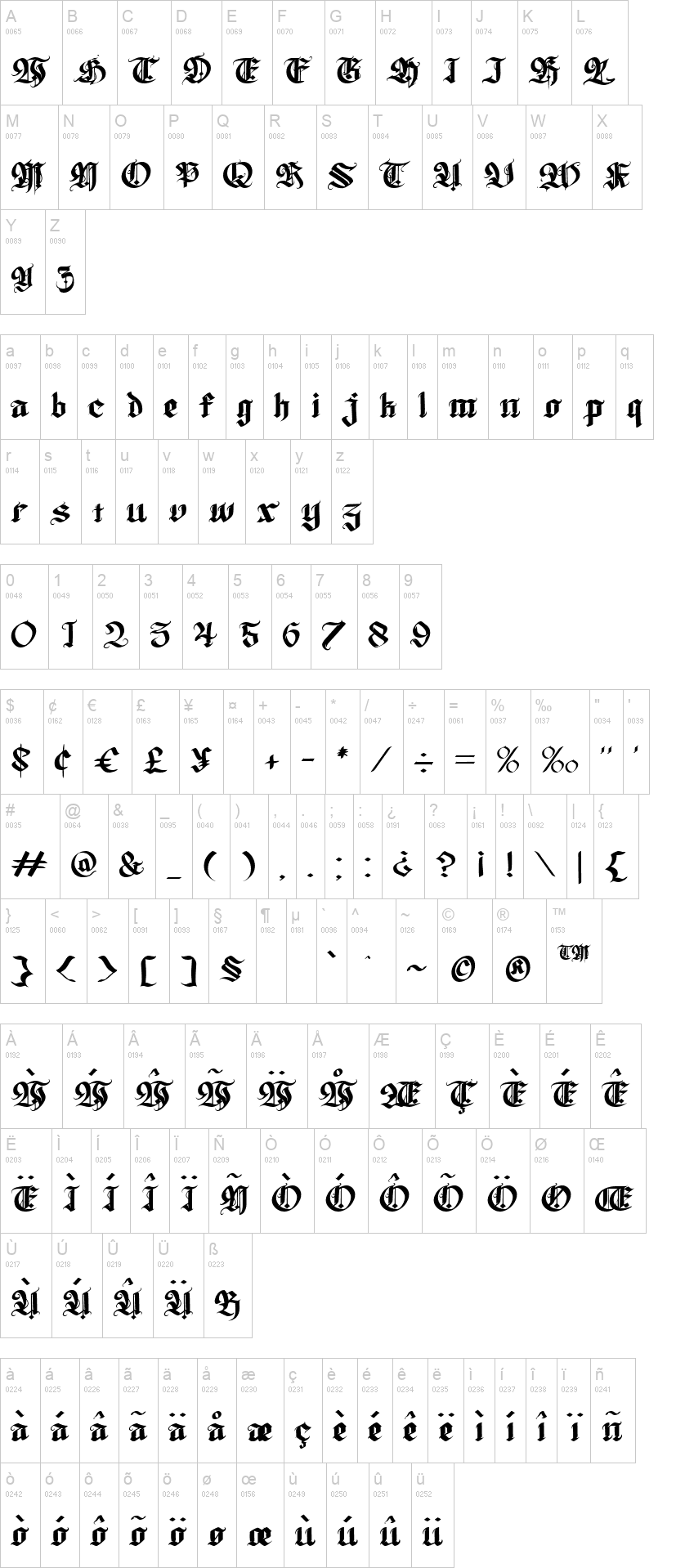 Wolfhagen Blackletter 字体字形表