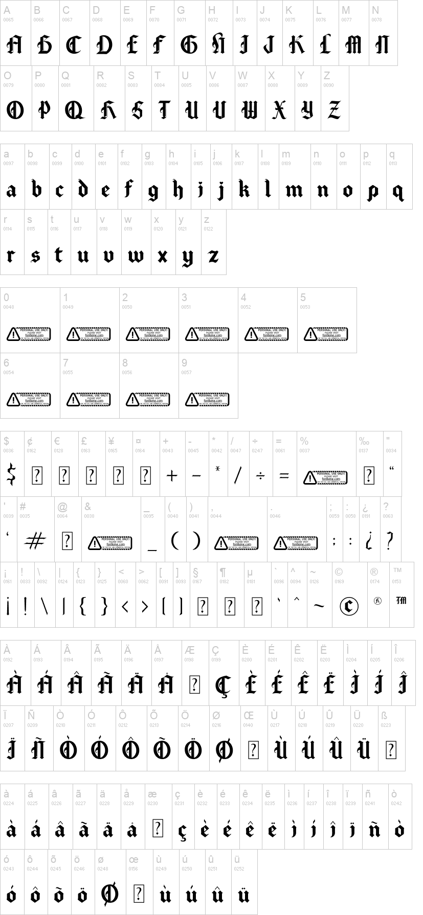 Gothic Valentine 字体字形表