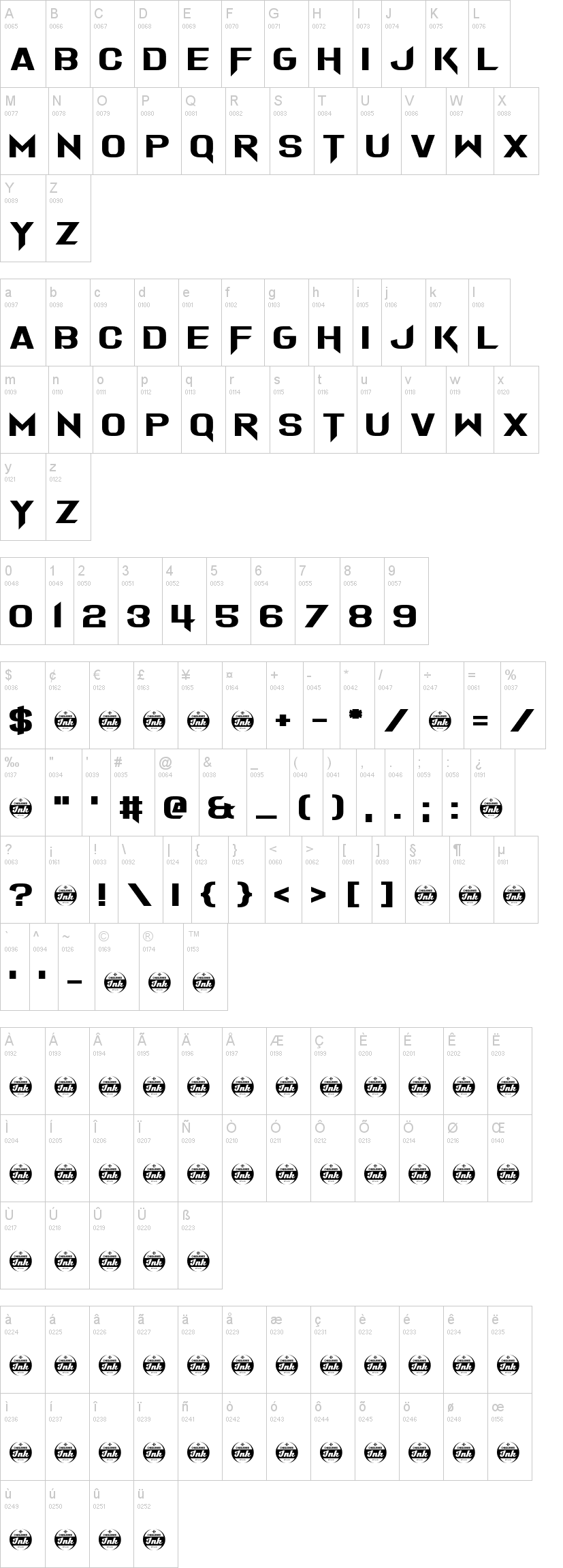 A Grazing Mace 字体字形表