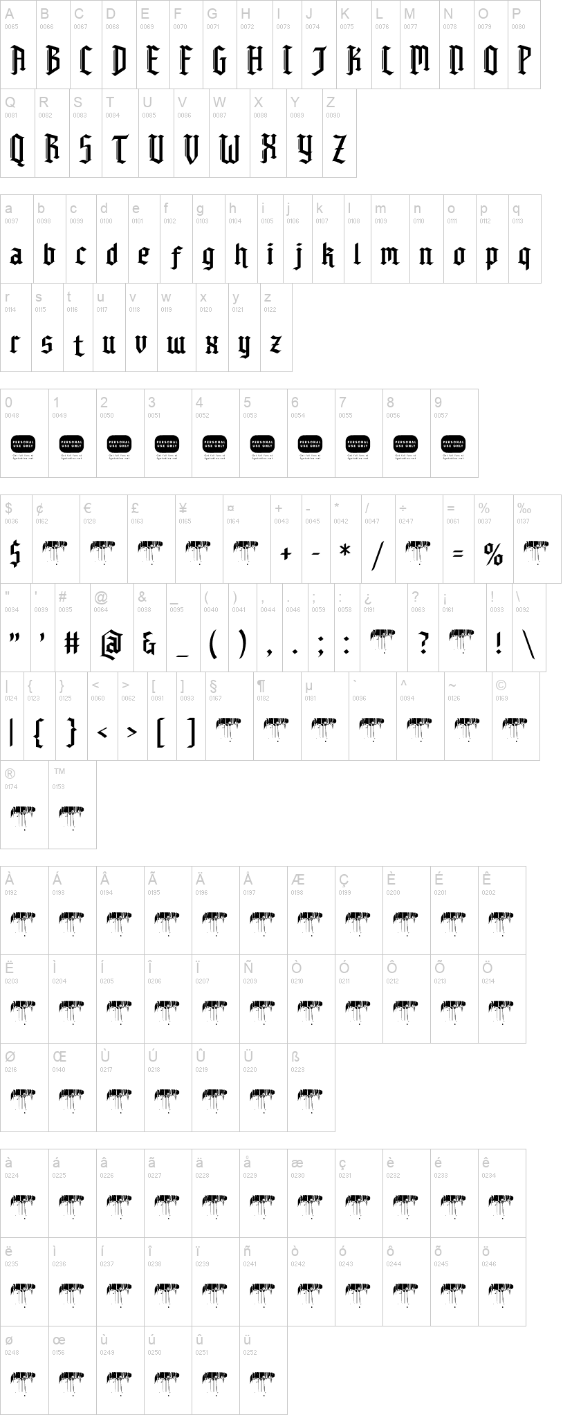 Ditty 字体字形表