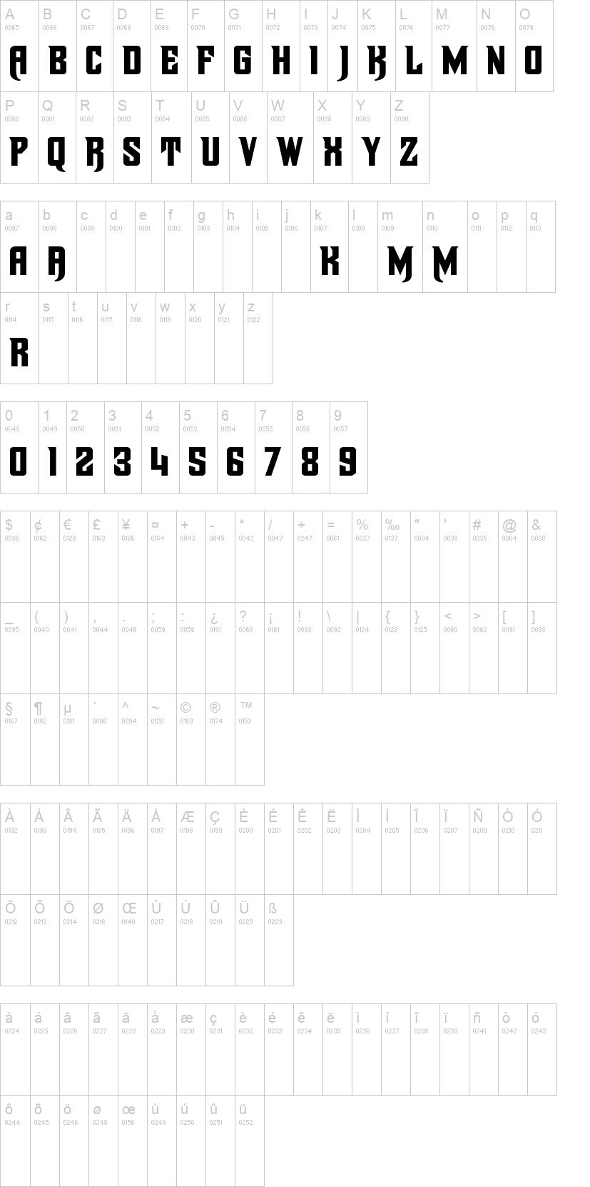 Dbacks 字体字形表