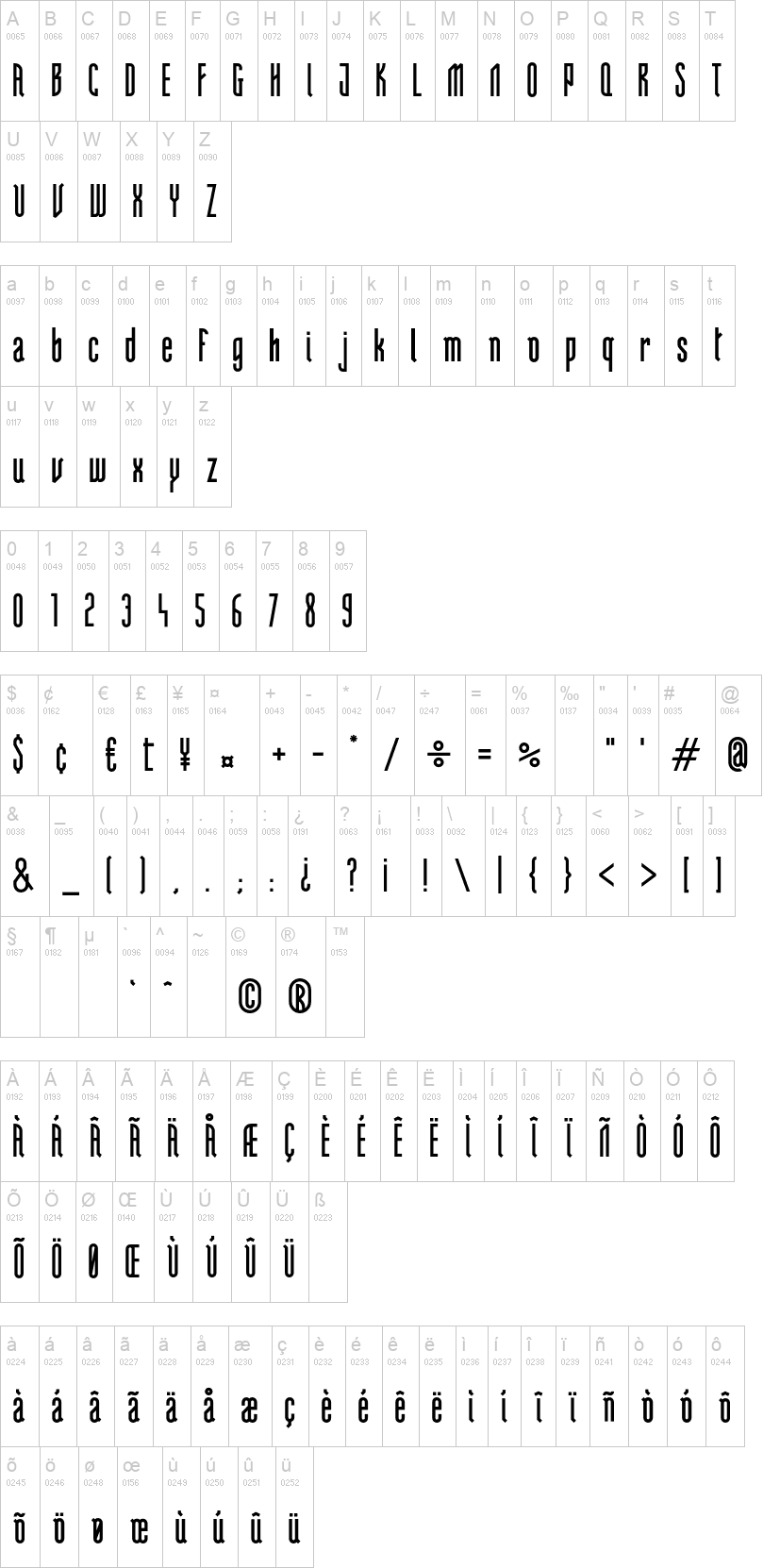 Tempel Gothic 字体字形表