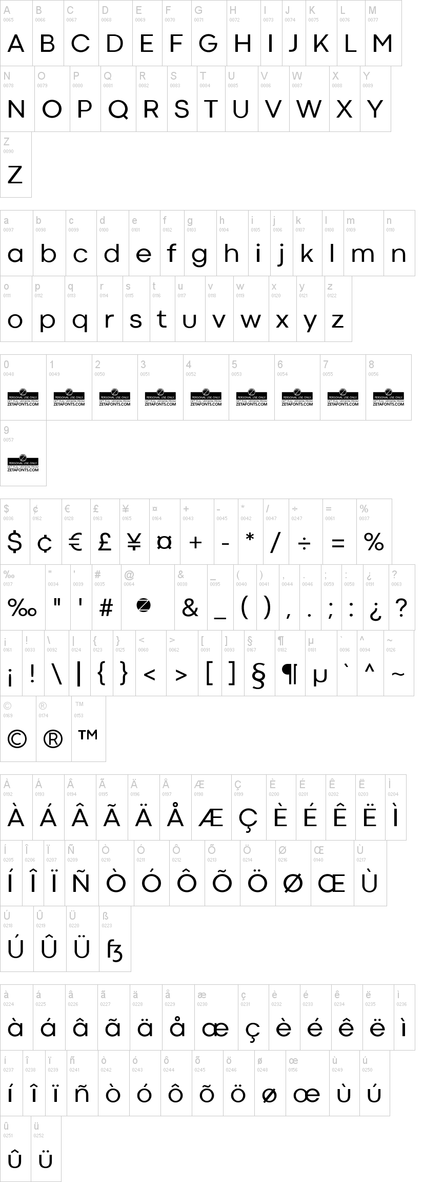 Codec 字体字形表