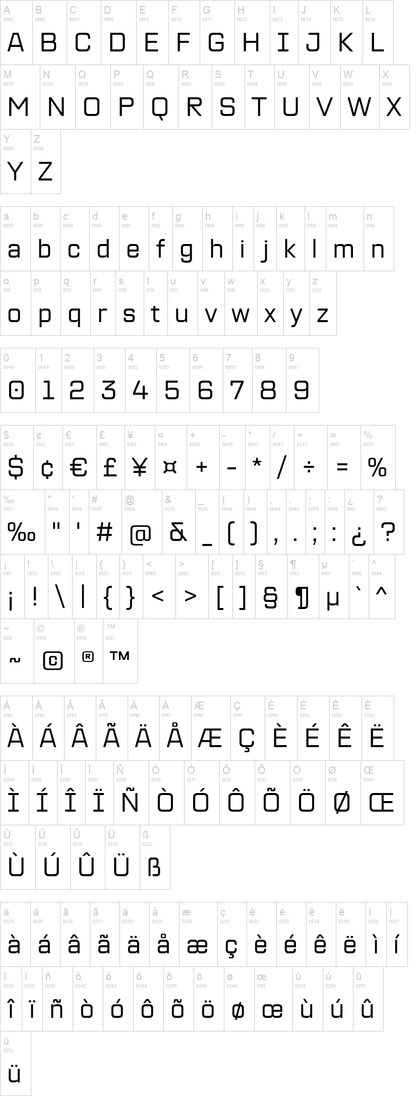 TT Lakes Neue 字体字形表