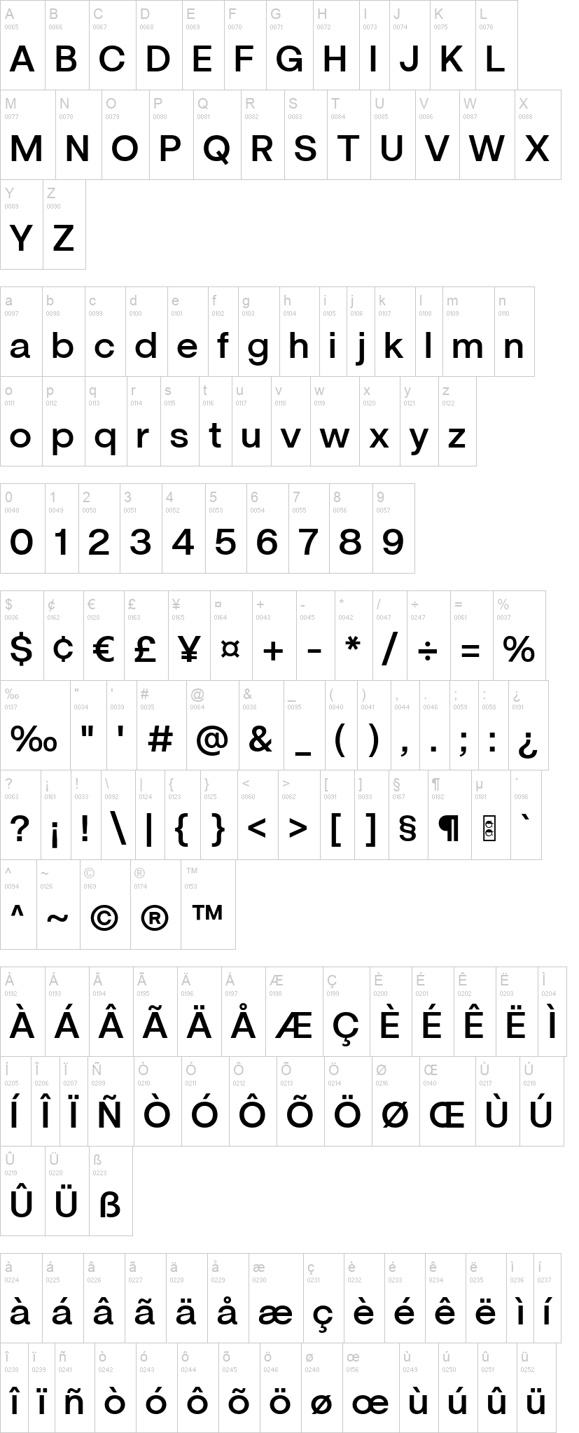 ZT Nature 字体字形表