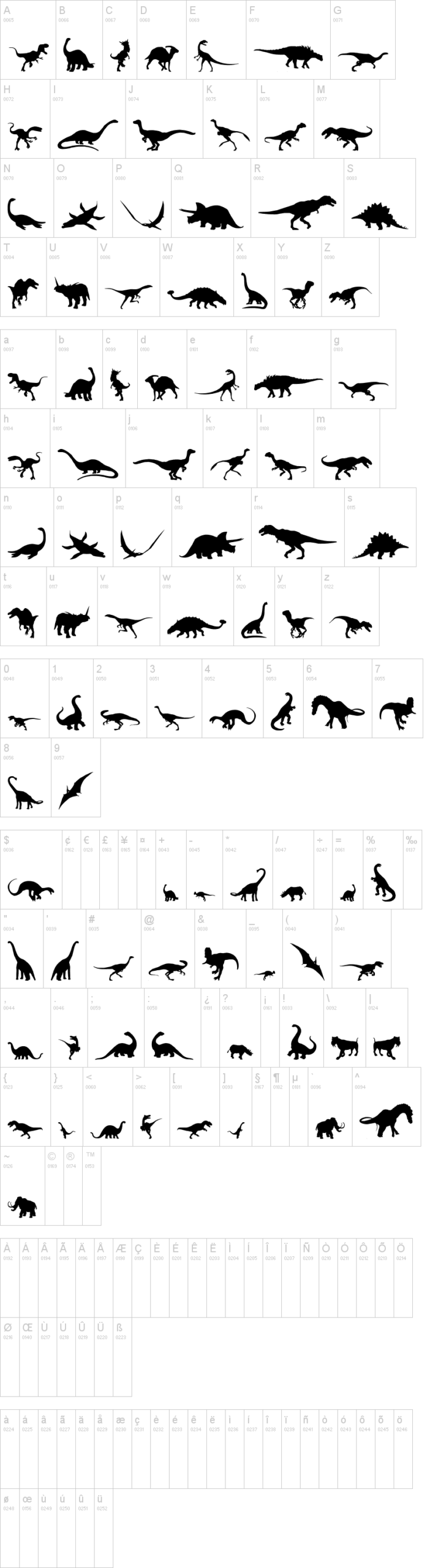 Ding-o-saurs 字体字形表