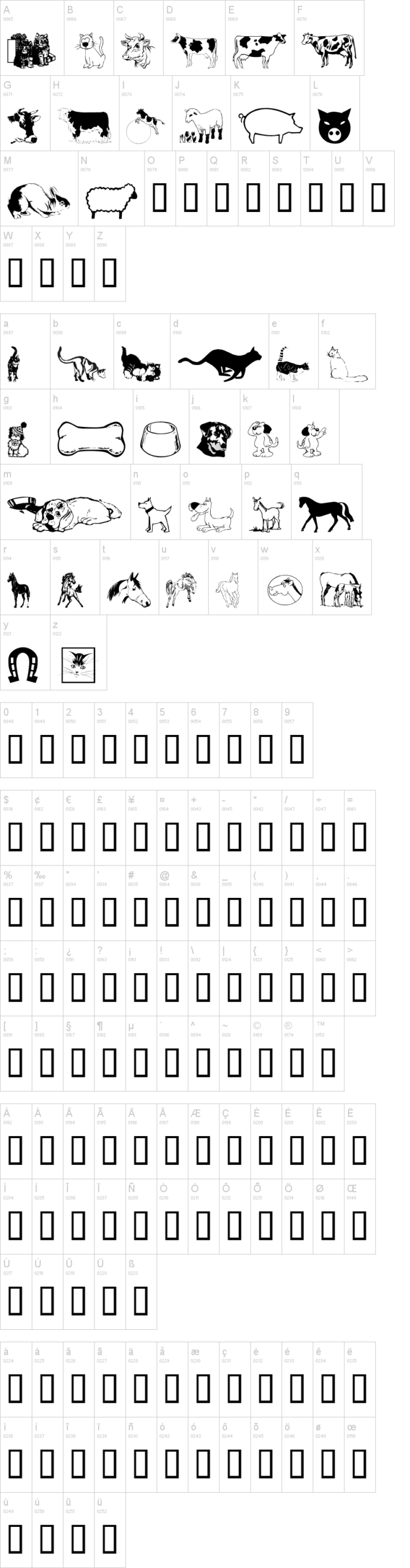 WM Animals 1 字体字形表