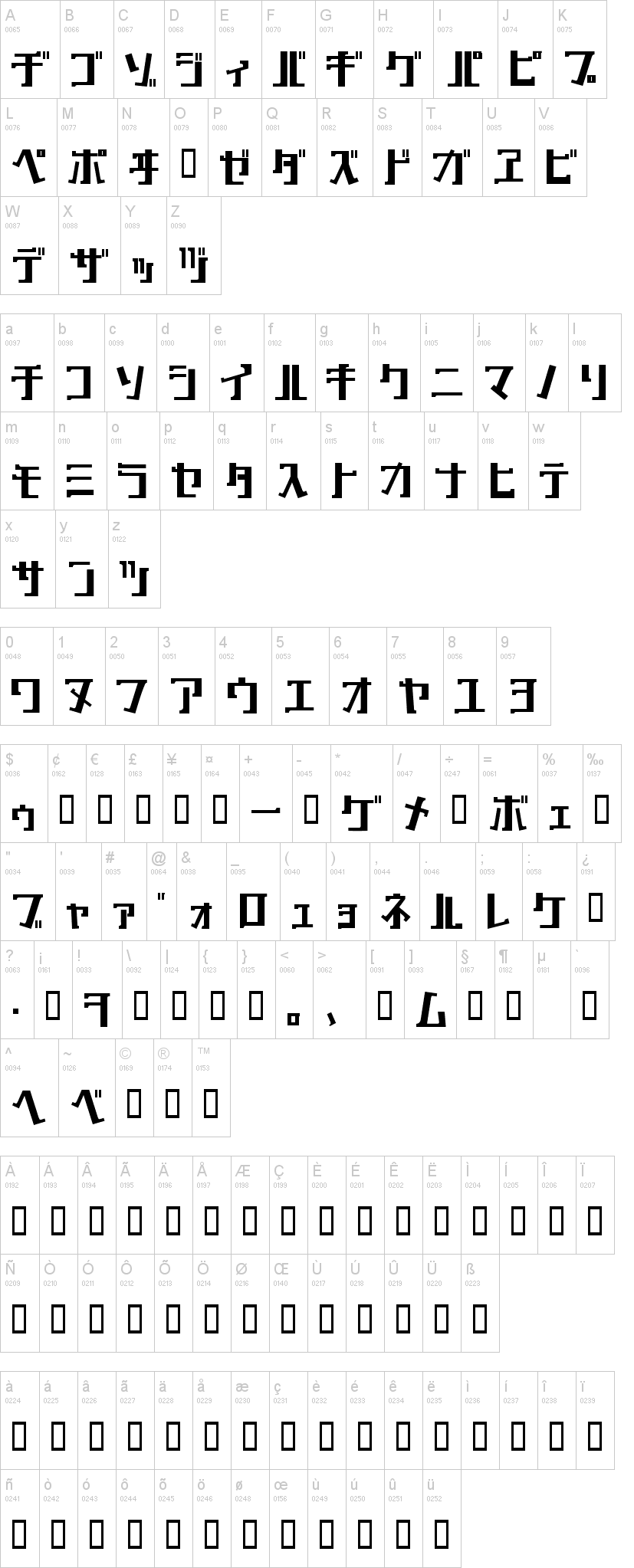 Key 字体字形表