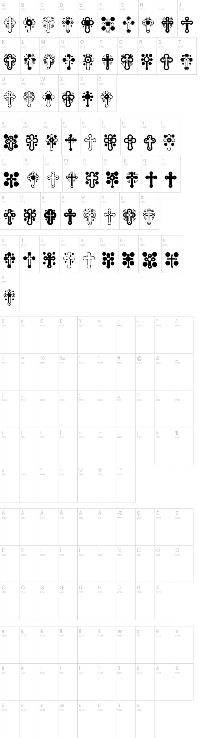 Crosses 字体字形表