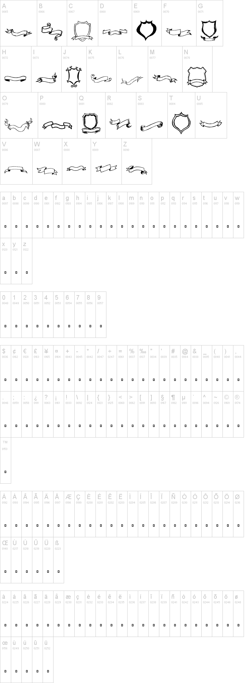 Frames 'n Riboons 字体字形表