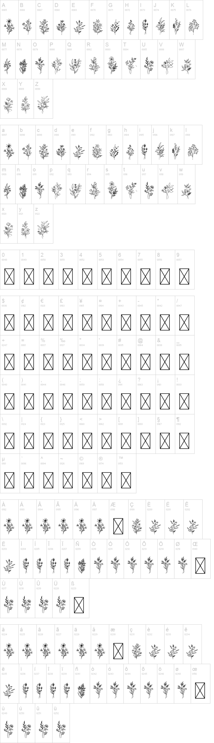 Bloem 字体字形表