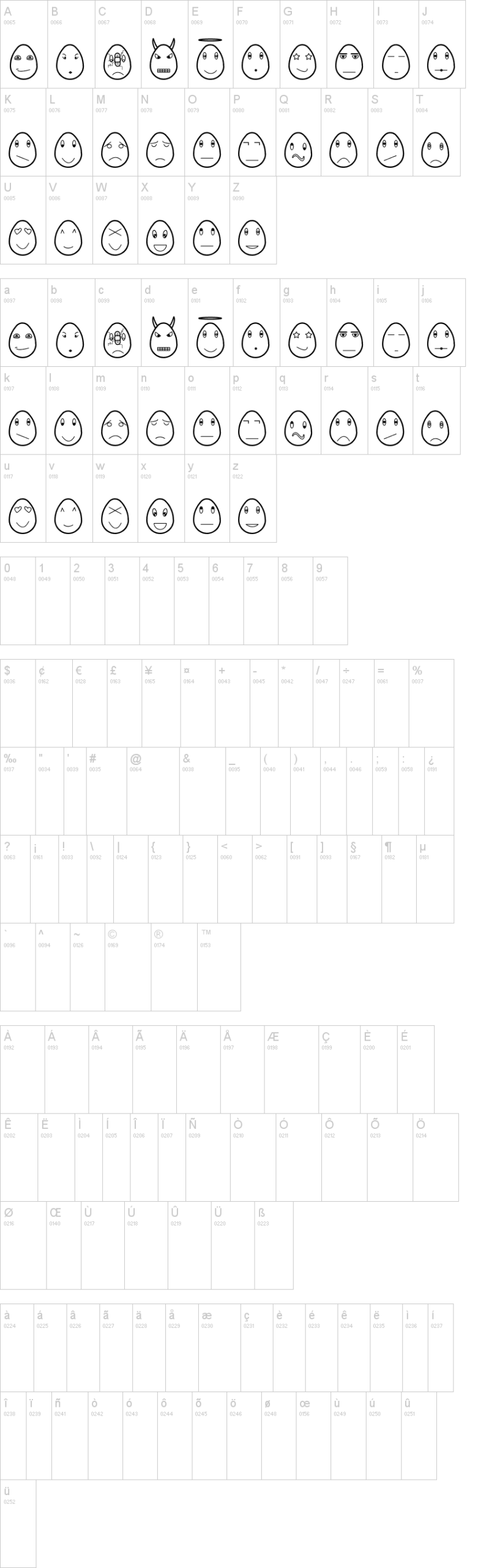 Eggfaces TFB 字体字形表