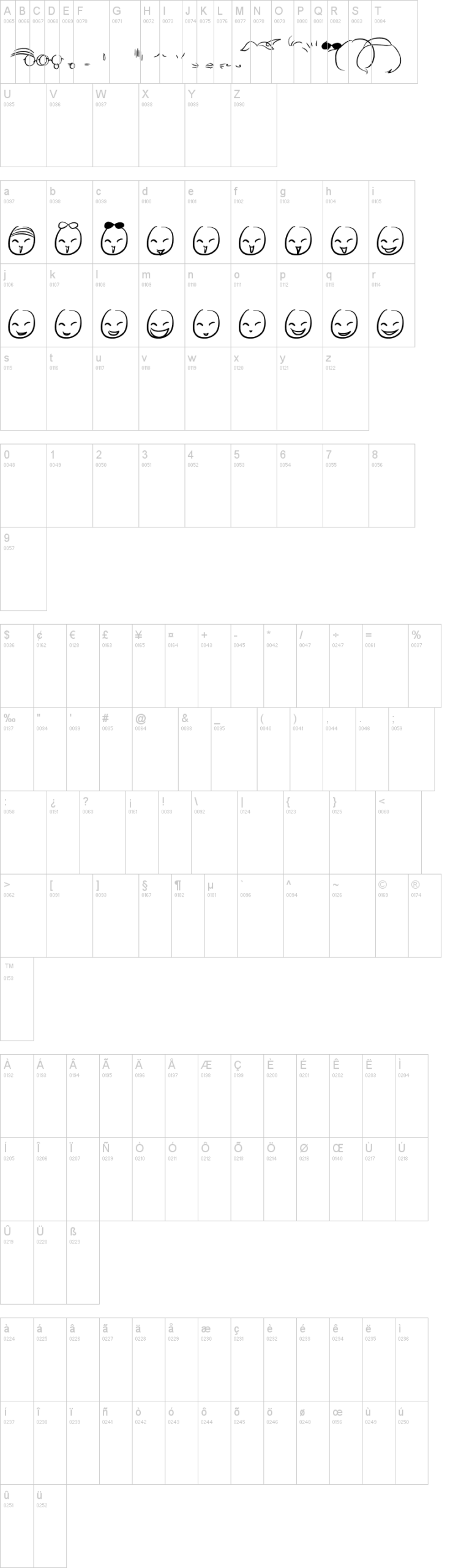 Mini Smile 字体字形表