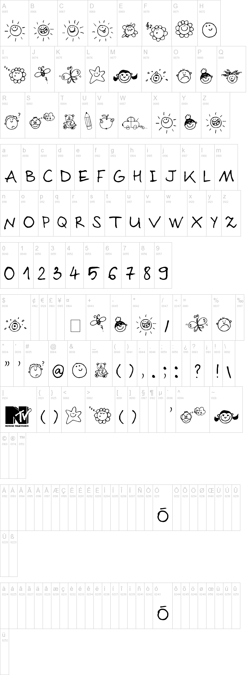 Sloneczko 字体字形表