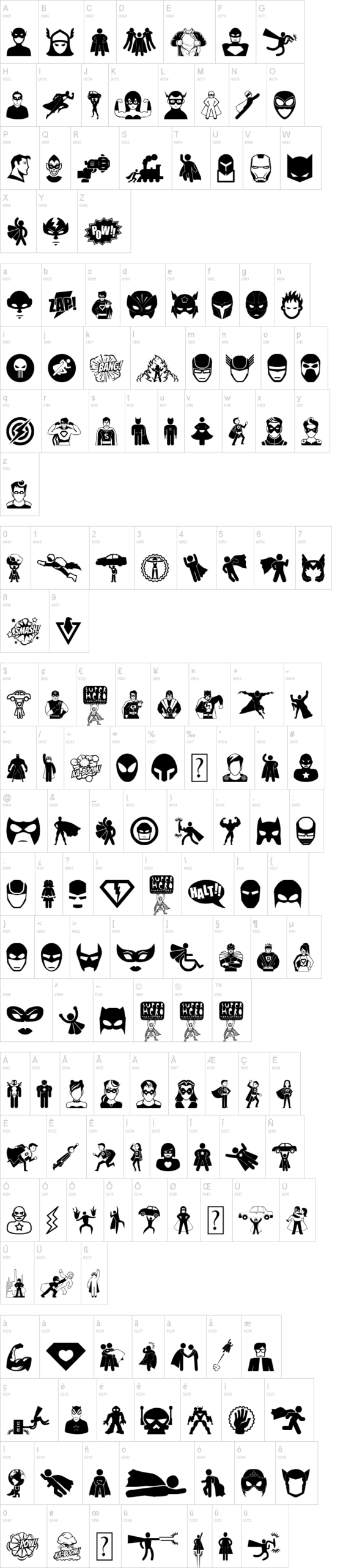 Super Hero 字体字形表