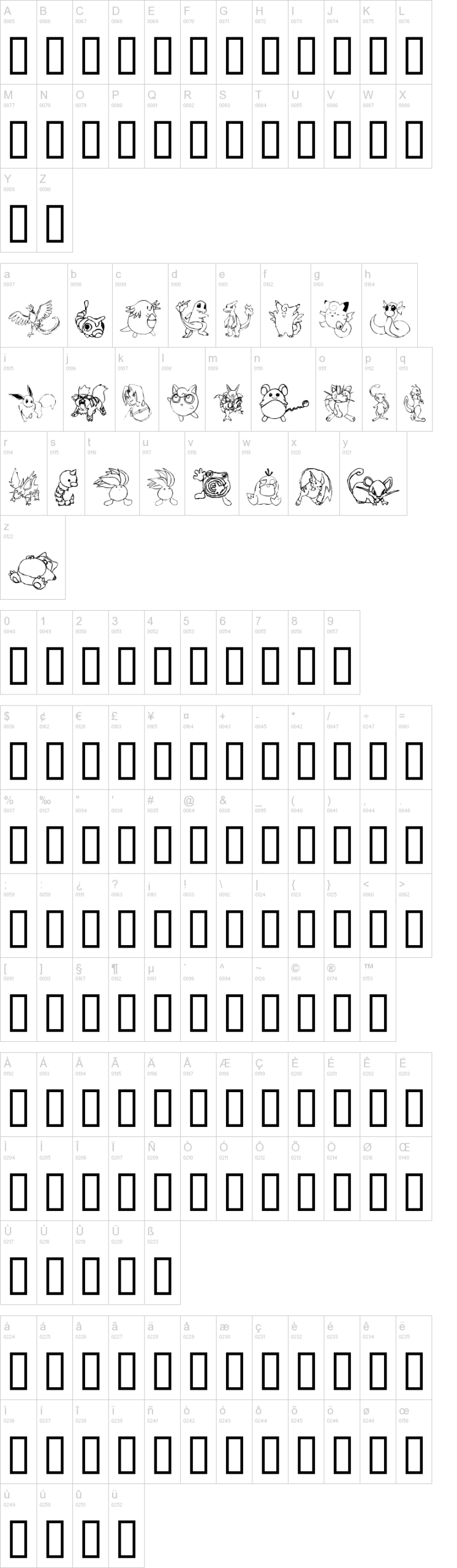 Tyler's Pokemon 字体字形表