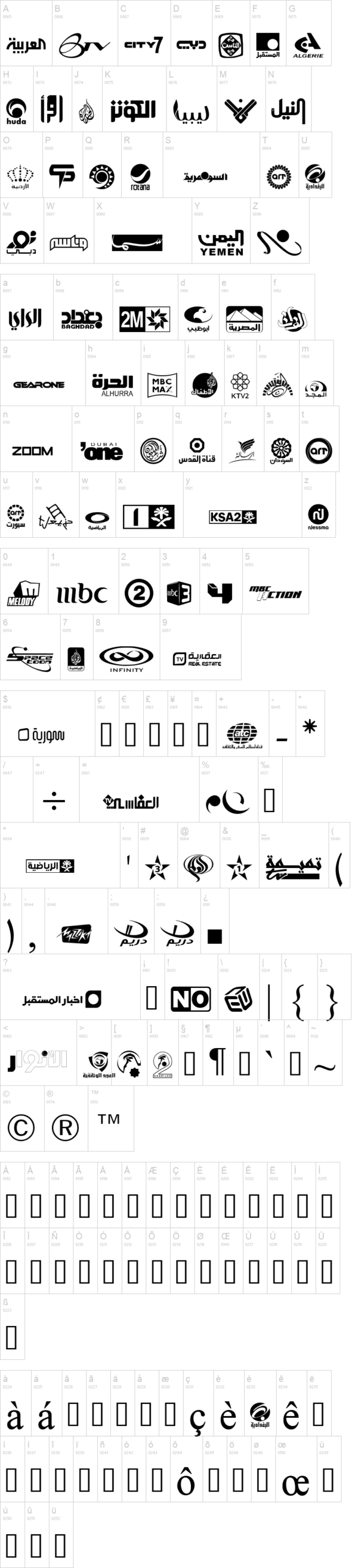 Arab TV logos 字体字形表