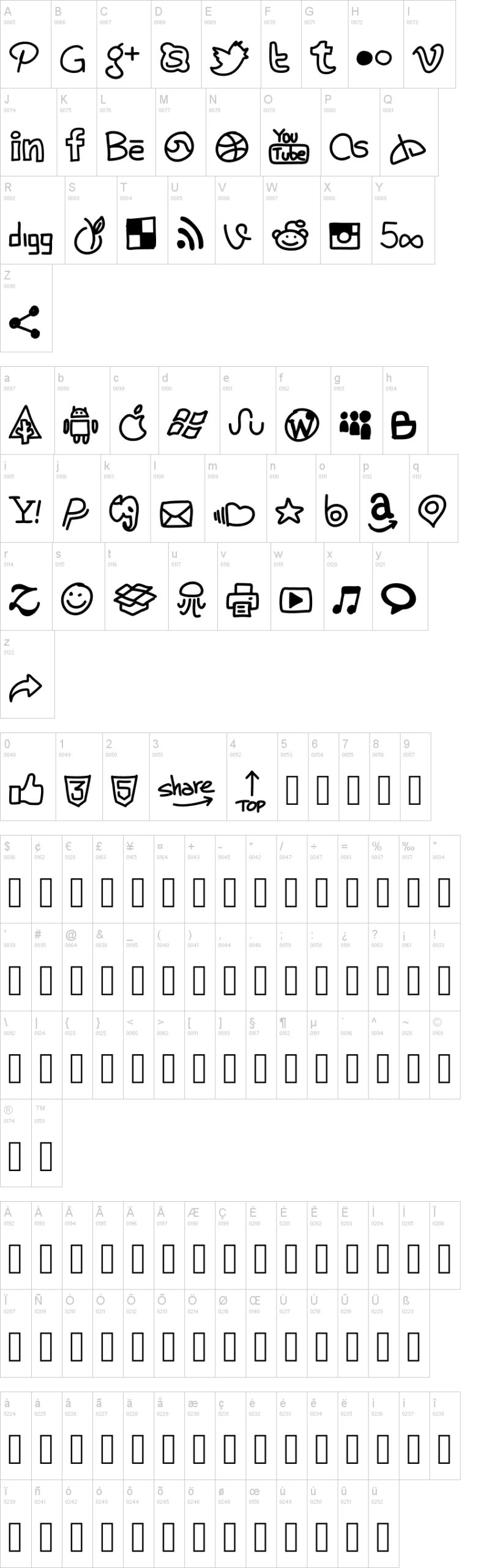 PW Handy Social Icons 字体字形表