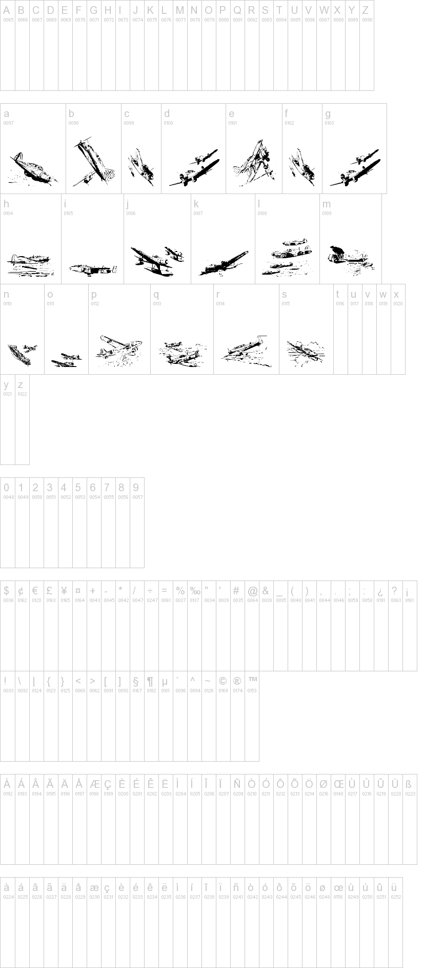 War II Wairplanes 字体字形表