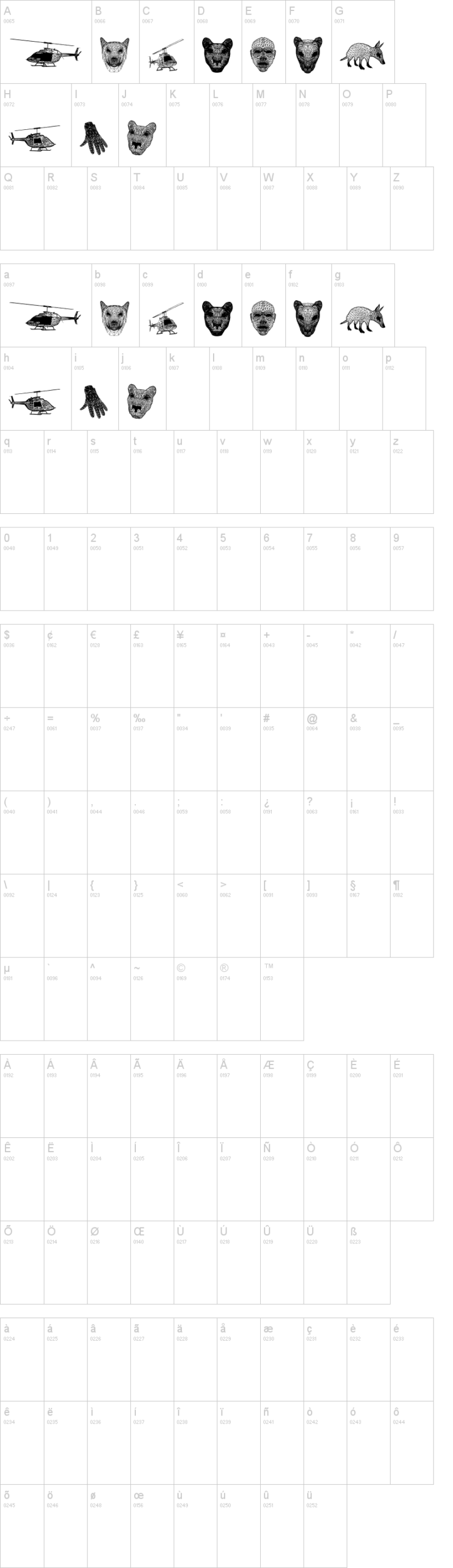 Emergency 字体字形表