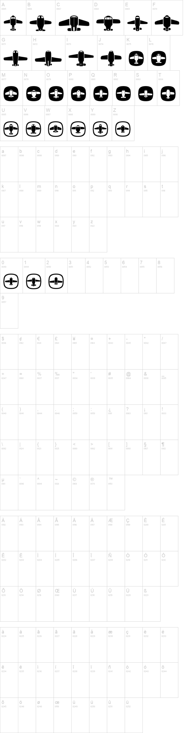 Airplanes 字体字形表