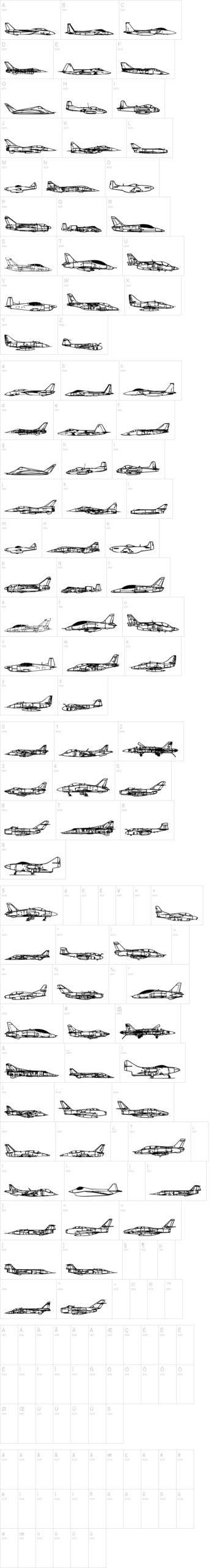 Air Force II 字体字形表