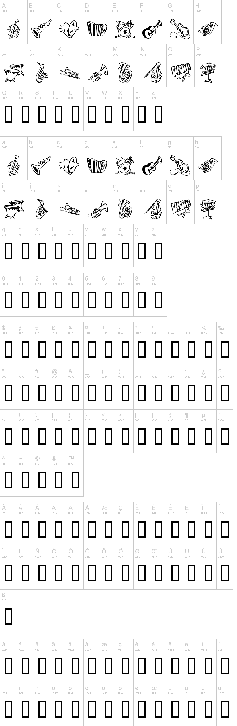 KR Music Class 字体字形表