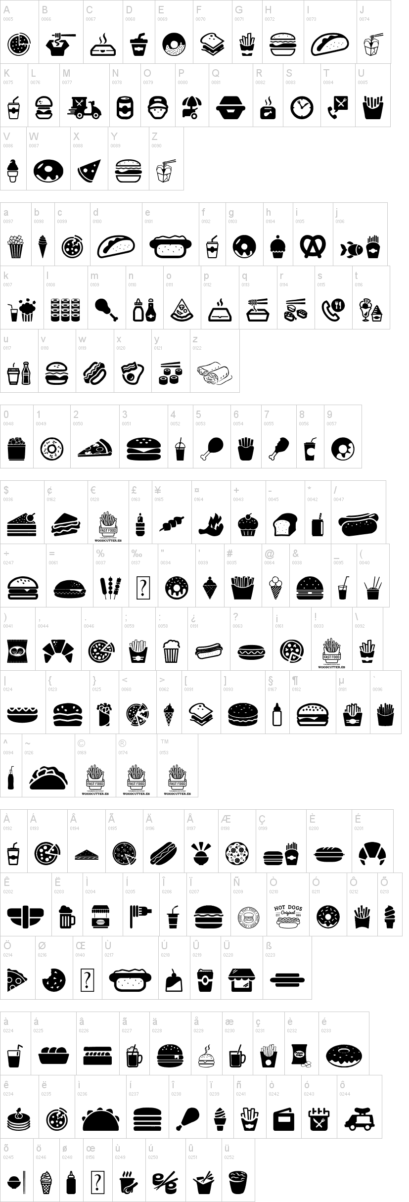 Fast Food Icons 字体字形表