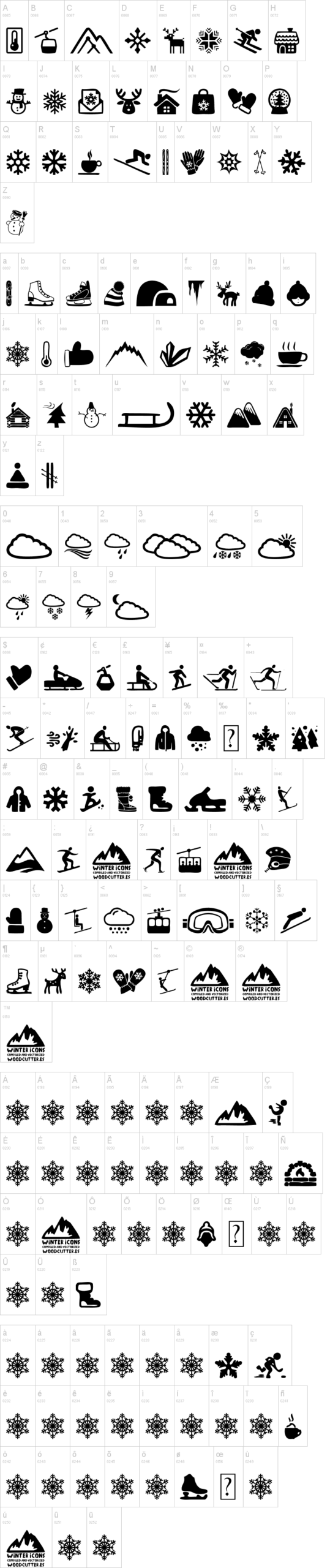 Winter Icons 字体字形表