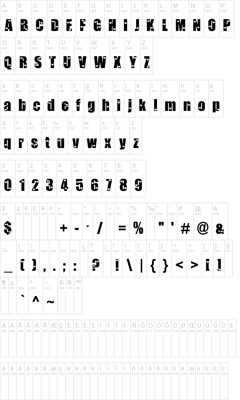 Love Letters 字体字形表