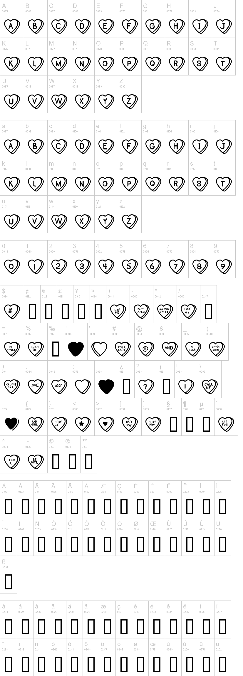 Sweet Hearts BV 字体字形表